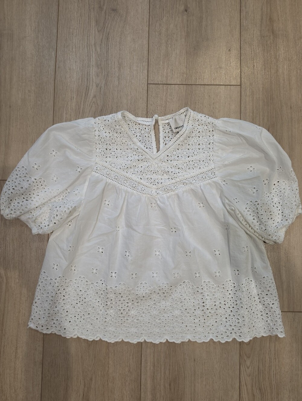 Industry White Eyelet Puff Sleeve Cottagecore Blouse Size S
